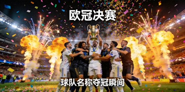 欧冠决赛新闻报道图片 - 球队庆祝夺冠瞬间，烟花绽放